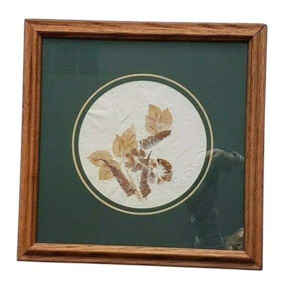 Pair Vtg Oak Framed Pressed Dried Flower Art / Mid Century Botanical Wall Decor - Picture 3 of 5